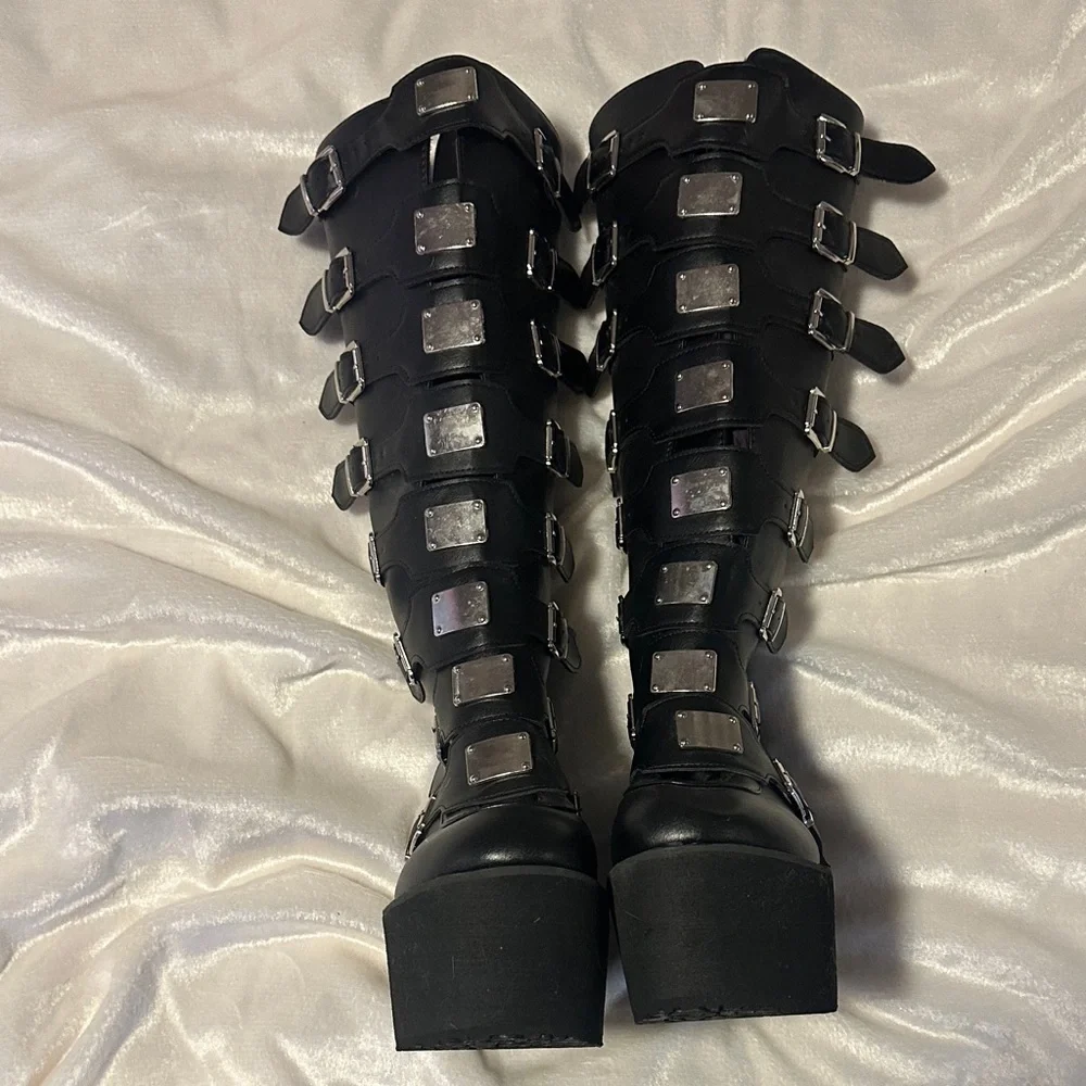 Gothic Black Buckle Combat Boots - Picture 2 of 4